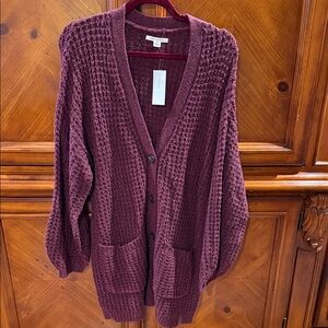 American Eagle Outfitters Maroon Textured Cardigan
